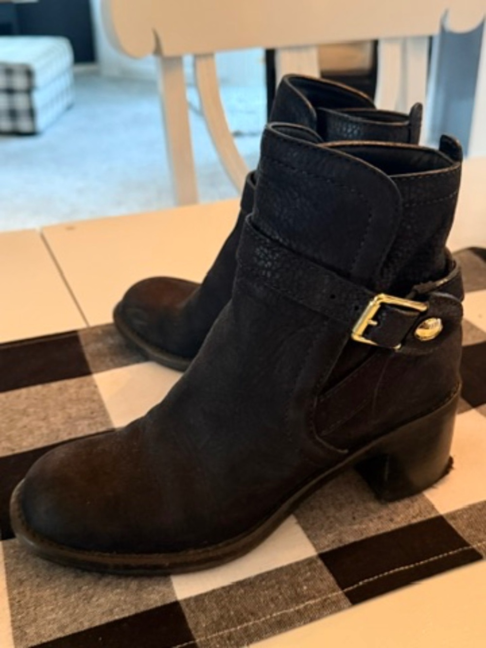 Louis Vuitton Black Leather Ankle Boots with Gold Buckle
